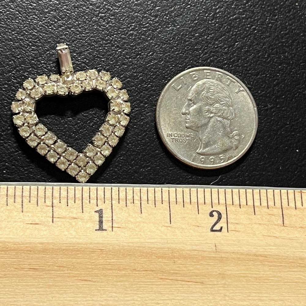 Vintage Rhinestone Heart Pendant Silver Tone Clear Stones‎ - Picture 7 of 7